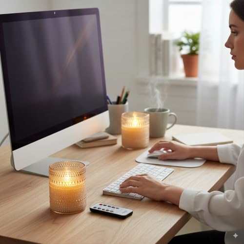 VENTA Beyond The Flame Mesmerizing Dotted Glass Candles | Set of 2 Ivory LED Pillars | Create a Magical, Worry-Free Glow w...
