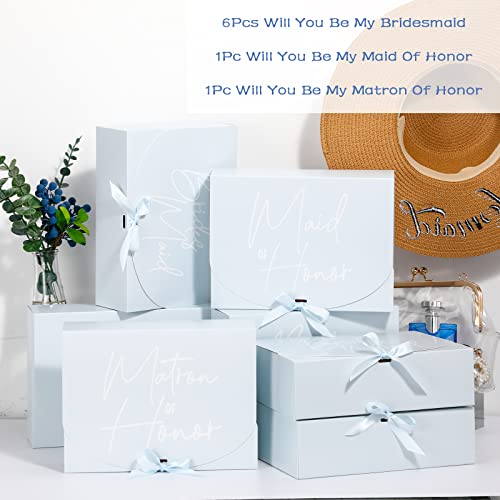 Marspark 8 Pack Blue Bridesmaid Proposal Gift Boxes with Ribbon 7.87 x 10.6 Inch Will You Be My Maid of Honor Bridesmaid B...