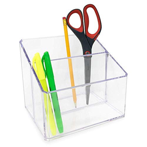 Isaac Jacobs Clear Acrylic 2-Section Organizer, Remote Holder & Multi-Functional Makeup, Brush, Pen & Pencil Storage Solut...