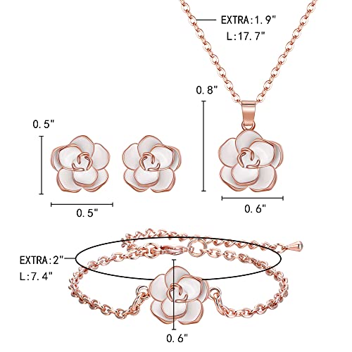 EleQueen Rose Flower Necklace Earrings Bracelet Set 14K Gold Plated Hypoallergenic Jewelry Sets Gift for Women