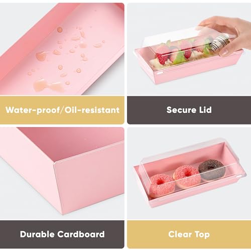 Leafiew 50 Pack 7.5x3.3 Inches Small Clear Treat Boxes-Dessert Boxes To Go-Disposable Paper Mini Containers for Cookie, Ca...