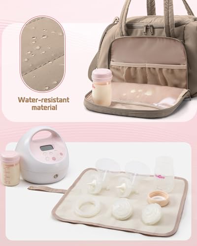 Marscamd Quilted Breast Pump Bag Compatible with Spectra S1 and S2, Pumping Bag with Cooler Compartment and a Drying Mat, ...