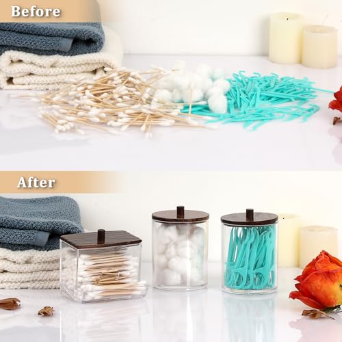 Hipiwe 3 Pack Acrylic Cotton Ball Holder Clear Qtip Holder Bathroom Canister Storage Box with Lid Apothecary Jars Makeup O...