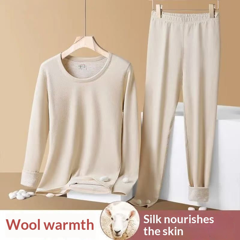 New AutumnWinter Plush Silk Thermal Underwear Set For Women