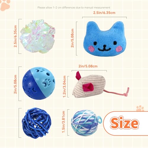 Andiker 6Pcs Cat Toy Pack, Cats Toy Set with Crinkle Balls, Pet Bell Balls, Pet Mouse Toy and Rattan Ball Stimulate Cats H...