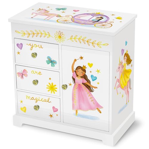 Giggle & Honey® Princess Musical Jewelry Box for Girls Kids Music Box with Drawers, Fairytale Gifts for Girls Birthday, Pr...