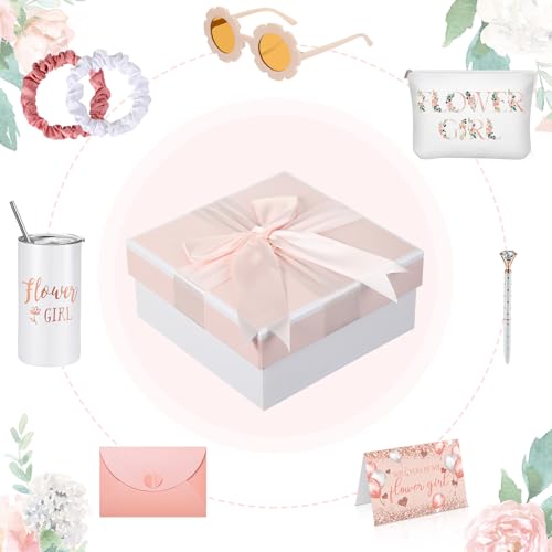 Sieral 9 Pcs Flower Girl Proposal Gifts Set Personalized Flower Girl Tumbler with Straw Bride Gift Box Canvas Bag Sunglass...