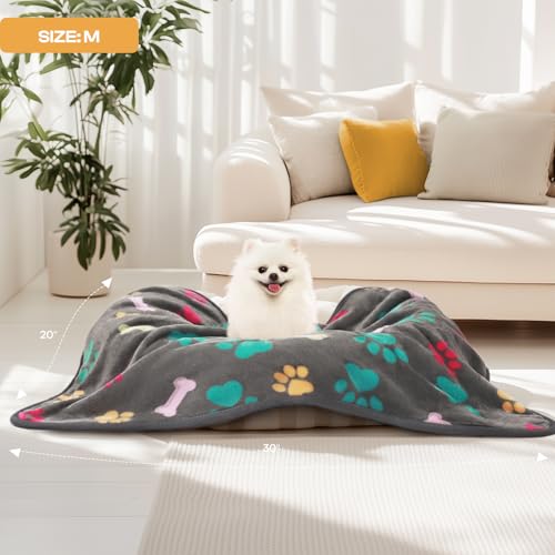 Luciphia 1 Pack 3 Blankets Fluffy Premium Fleece Pet Blanket Flannel Paw Printed Throw for Dog Cat(Small 23x16'', Grey/Bro...