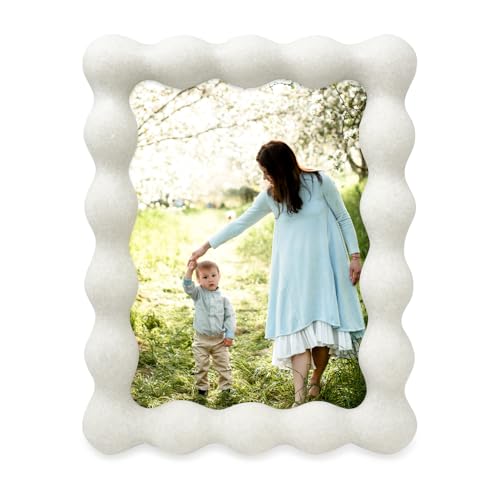 Isaac Jacobs 5x7 White Resin Picture Frame, Elegant Undulating Curve Design for Tabletop & Wall Display Photo Frame, Home ...