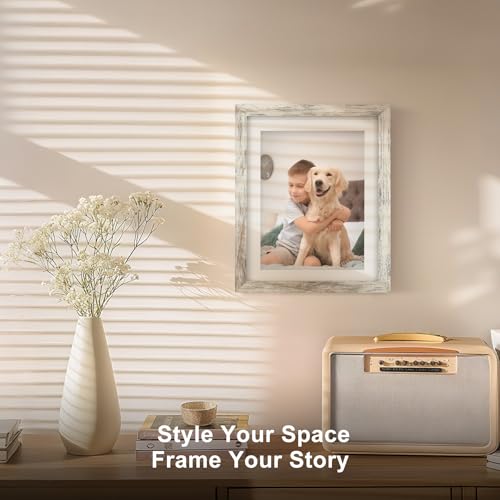 TOFOREVO Picture Frames 8x10 Set of 2 Distressed White Wood Grain Photo Frame for Gallery Wall Mounting or Tabletop Display