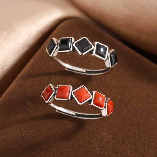 S925 Sterling Silver Vintage Fashion Natural South Red Agate Ring