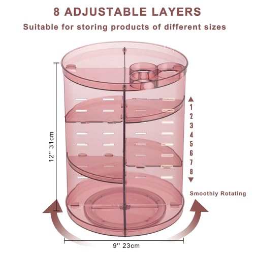 Rotating Makeup Organizer, DIY 8 Adjustable Layers 360 Spinning Skincare Organizers, Makeup Storage Carousel Tower with Br...