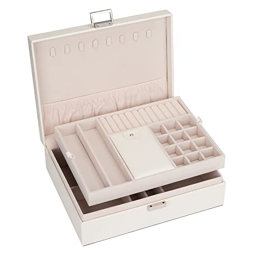 ATAIMEISEN Jewelry Organizer Box for Girls Women - Double Layer Large Travel Jewelry Case with Gift Box/White