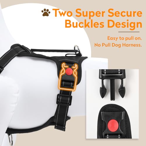 PWOD No Pull Dog Harness with 2 Leash Clips, Reflective Adjustable Soft Padded Vest with Handle, Breathable Oxford No Chok...