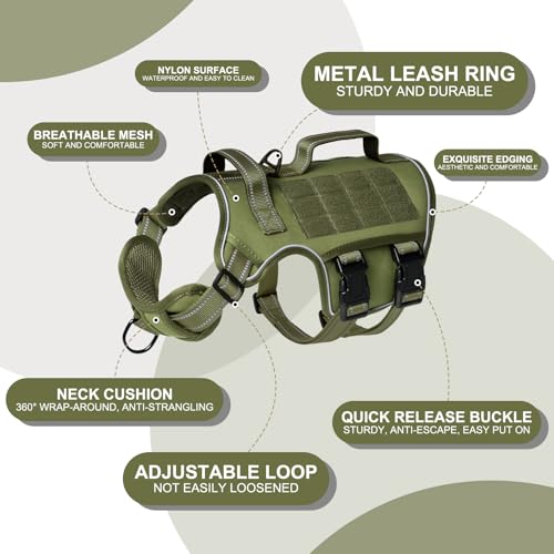 Dog Harness for Large Dogs Heavy Duty, Tactical No Pull Dog Harness with Molle System, Easy On and Off Service Dog Vest, B...