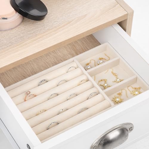 Bruislard Jewelry Box Insert Organizer for Drawer, Stackable Trays Velvet Jewelry Drawer Inserts, Ring Earring Stud Neckla...