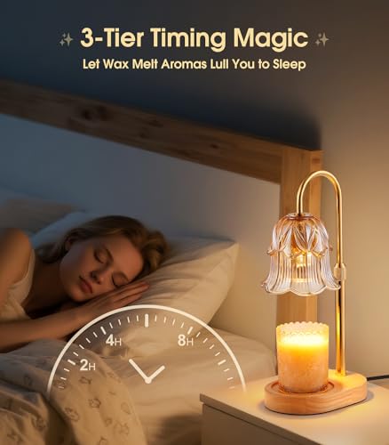 Candle Warmer Lamp Adjustable Timer - Electric Flower Glass Candles Warmers Adjustable Height Dimmable Vintage Base Modern...