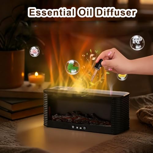 Fireplace Aroma Diffuser with 9-Color Realistic Flame Effect,Essential Oil Diffuser for Home,Cozy Flame Aroma Humidifier,2...