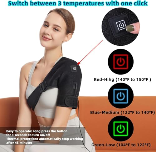 Shoulder Heating Pads for Pain Relief - Jade Stone Heated Shoulder Wrap with 3 Temperature Settings, Ideal for Rotator Cuf...