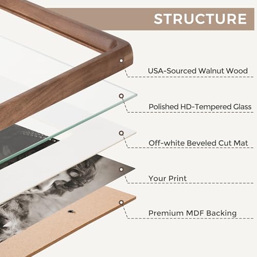 11x14 Picture Frame, USA-Sourced Walnut Wood Photo Frames with HD Tempered Glass, Handcrafted Rounded Corner 11 x 14 Woode...