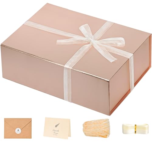 LIFELUM Gift Box for Presents 13.8'' x 8'' x 4.45'' Rose Gold Luxury Gift Box with Magnetic Lid Gift Boxes Contains Card, ...