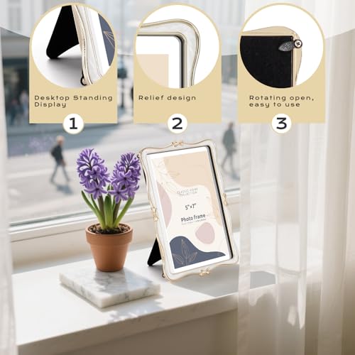 Mulumu Metal Bow Picture Frame 5x7 Photo Frames with High Definition Glass Front Gift Ideas Tabletop Home Decorative, Gold...