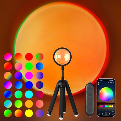 Neroupe Sunset Lamp Projector with APP Control Multicolor Changing Led Lights for Room, 360 Degree Rotation Sunlight Lamp ...