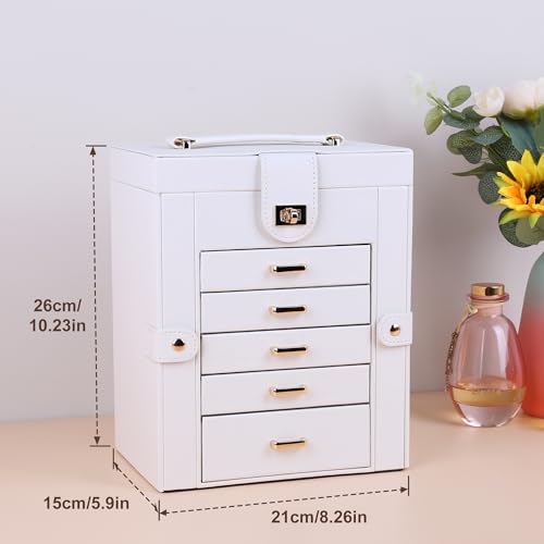 Kendal Jewelry Box, 6-Layer Jewelry Storage Organizer for Necklace Bracelet Rings Watch, 10.2"x8.2"x6" Classic PU Leather ...