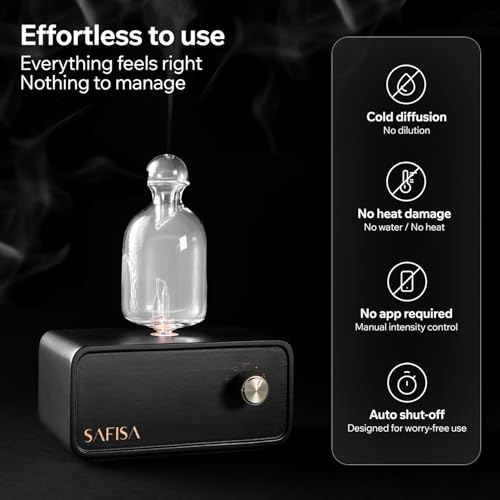 SAFISA Waterless Essential Oil Diffuser, Nebulizing Cold Air Scent Diffuser for Home, 700 Sq. Ft., Portable Glass Waterles...