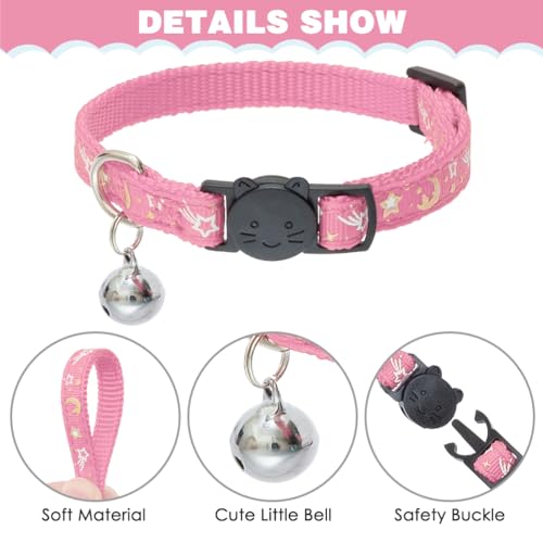PAWCHIE Cat Harness with Leash and Collar Set - Escape Proof Adjustable H-shped Cat Harness with Star and Moon Pattern Glo...