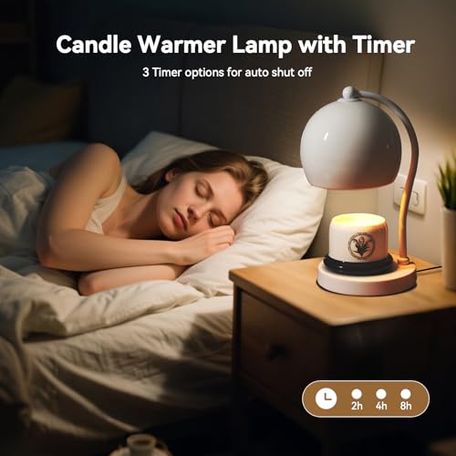 LunaForest Ceramic Candle Warmer Lamp with Timer Dimmer Fit for Candle Jars, Modern Design with 2 Bulbs, House Warming Gif...
