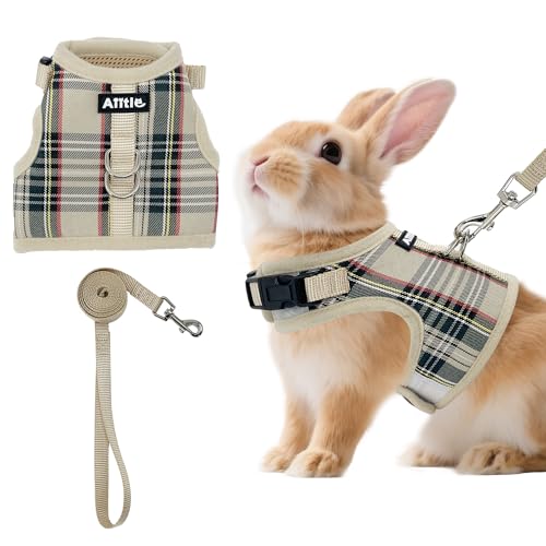 AIITLE Bunny Harness and Leash Set Escape Proof - Magic Tape Design, Lightweight Plaid Pattern Mesh Padding, No Pull No Ch...