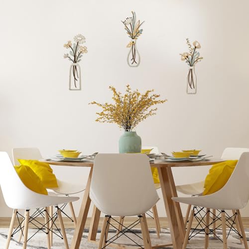 Pigort 3 Pieces Metal Flowers Wall Art- Rustic Farmhouse Decor Minimalist Decor for Living Room Bathroom Bedroom Dining Ro...