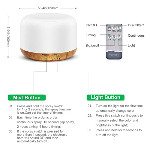 300ML Essential Oil Diffuser, Remote Control Ultrasonic Aromatherapy Oil Diffusers Cool Mist Humidifier, Waterless Auto-Of...