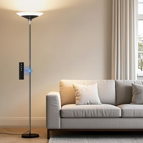 SIBRILLE Torchiere Floor Lamp - 72" Tall LED Standing Lamp with Remote/Button Control, 1800Lm, 3000-6500K, 30W Dimmable Mo...
