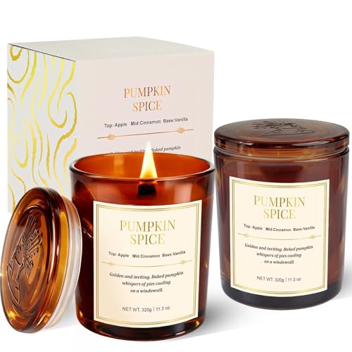 Candle Gift Set –2 Pack Wood Wick Pumpkin Spice Scented Candles,22.6 oz Natural Soy Wax Candles with Gift Box,Long Lasting...