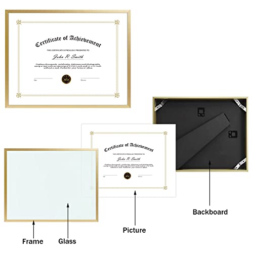 Golden State Art, 8.5x11 Aluminum Certificate Frame, Metal Diploma Frames for 8.5 x 11 Documents, Real Glass Front with Ea...