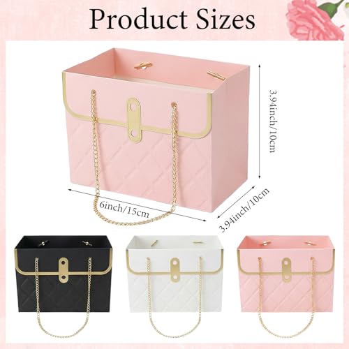 Nfvjfxz 6Pcs Flower Paper Gift Box Bouquet Storage Bucket Handbag Florist Floral Wrap Bag with Metal Chain for Wedding Mot...