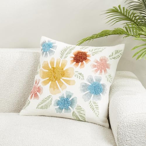 SARO LIFESTYLE Beautiful Embroidered Floral Pillow Cover, 20"x20", Multi