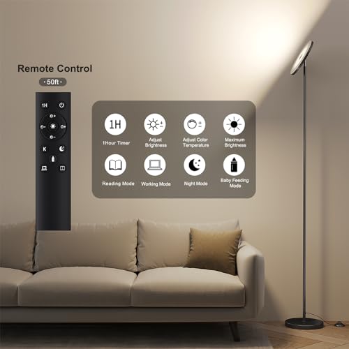 SUNMORY Floor Lamps for Living Room, 32W/3000LM Super Bright LED Floor Lamp with Remote Control, 69" Tall Standing Lamp wi...