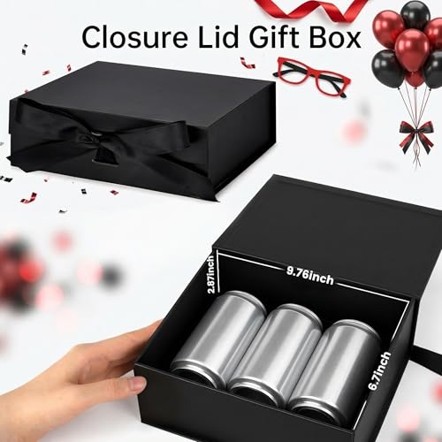 VGOODALL Black Gift Box,10.5 x 7.5 x 3.1 inches Gift boxes for Presents with Lids, Magnetic Closure Collapsible Groomsman ...
