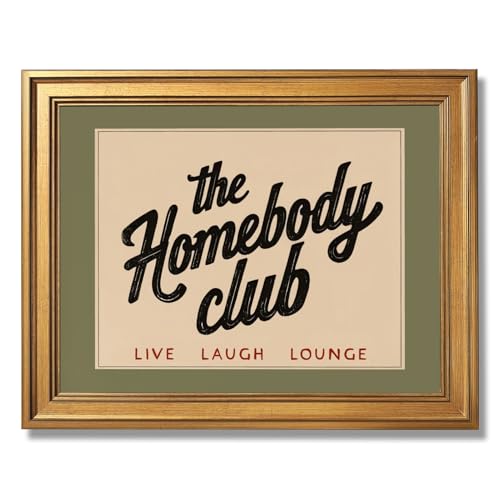 Ripiyome Gold Frame The Homebody Club Canvas Print Cozy Lifestyle Home Green Wall Art Vintage Typography Poster Painting A...