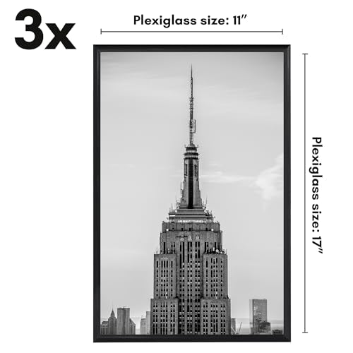 Americanflat 11x17 Picture Frame with Polished Front Cover - Set of 3 - Slide-In Photo Frame with Buildable Molding - Fusi...