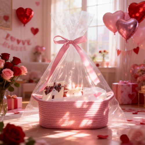 Poschnor Baby Gift Basket with Gift Bags and Ribbons, 12x 8x 5 Inch Basket for Baby and Pet Toys, Small Cotton Rope Basket...