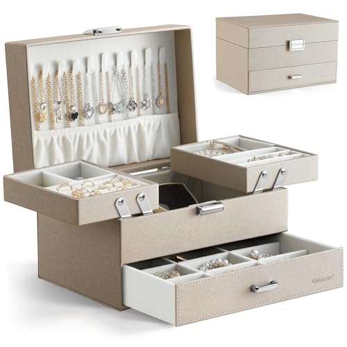 Dajasan Jewelry Organizer Box, Large Jewelry Boxes for Women Girls, Space-Saving 3 Layers Jewelry Storage Case with Drawe...