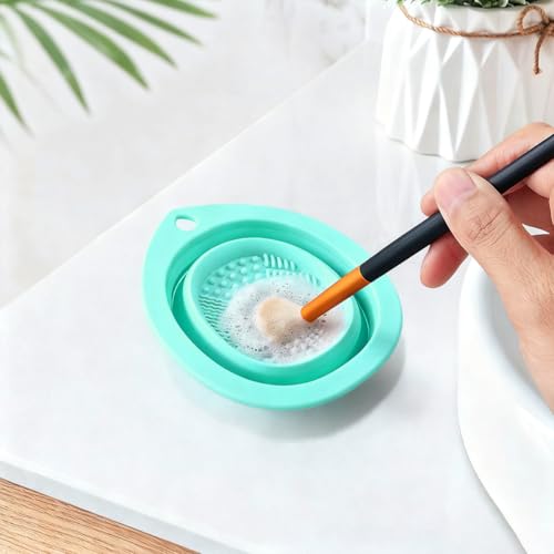 Silicone Foldable Makeup Brush Cleaner Bowl Portable Washing Tool with Silicone Cleaning Pad Foldable Makeup Bowl Suitable...