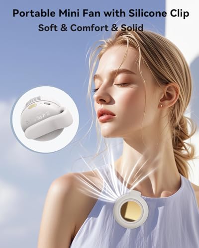 Portable Silent Mini Bladeless Fan Clip On, Small Fan Clip on for Shirt & Waist, Adjustable 3-Speed Suspended Whirlwind Fa...