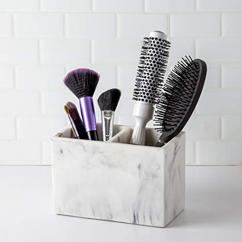 BINO | Multi-Purpose 2 Compartment Organizer - Elegant Makeup Brush & Toothbrush Holder for Bathroom and Vanity | Marble S...