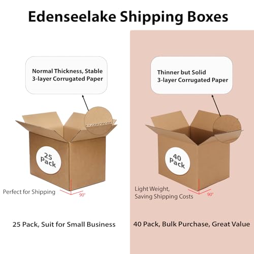 Edenseelake 40 Pack 8x6x6 inches Shipping Boxes Corrugated Cardboard Boxes for Packing, Moving, Mailing, Brown