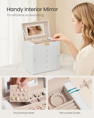 SONGMICS 5-Layer Jewelry Box Organizer with 4 Drawers, Jewelry Storage Case with Lock and Mirror, Large Storage Capacity, ...